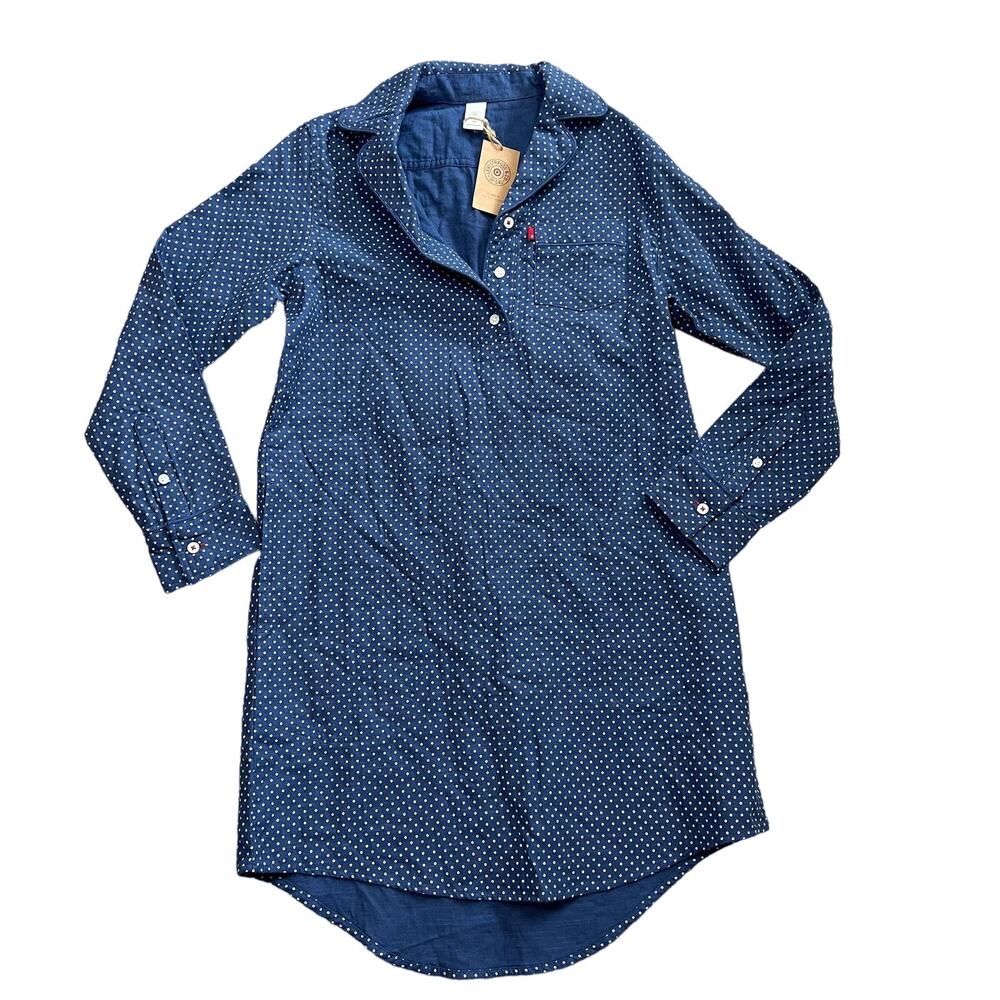 Levi's Women's Blue and White Polka Dot Woven Sleep Shirt - Size XS - NWT